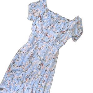 LRL Lauren Ralph Lauren Sz 14 Blue Floral Fairy Coquette Long Dress Georgette